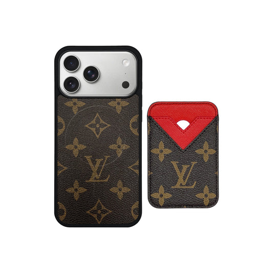 SET MAGSAFE CARDHOLDER LV MONOGRAM BROWN WITH RED
