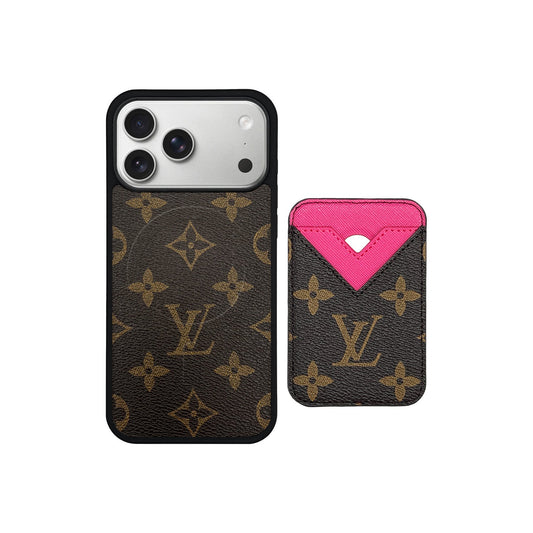 SET MAGSAFE CARDHOLDER LV MONOGRAM BROWN WITH PINK