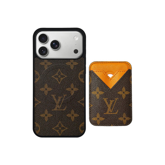 SET MAGSAFE CARDHOLDER LV MONOGRAM BROWN WITH ORANGE