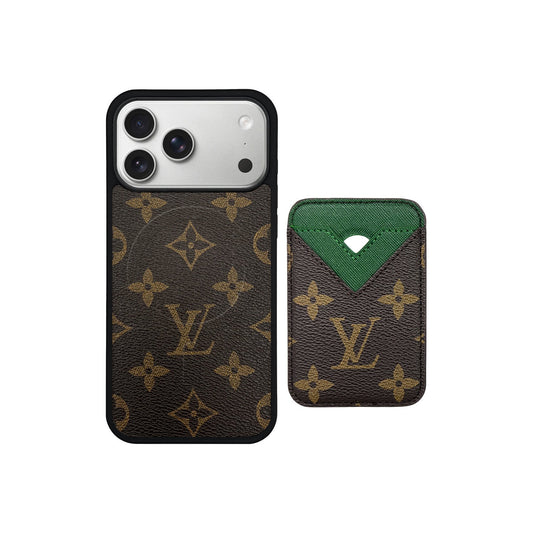 SET MAGSAFE CARDHOLDER LV MONOGRAM BROWN WITH GREEN